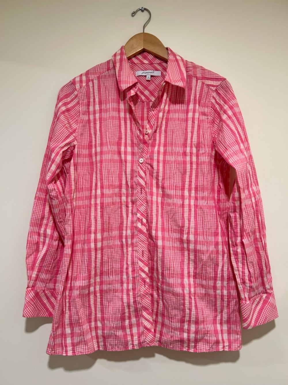 Foxcroft Germaine Plaid Non Iron Button Up Tunic Shirt in Rose Red Size 10 - Picture 2 of 6